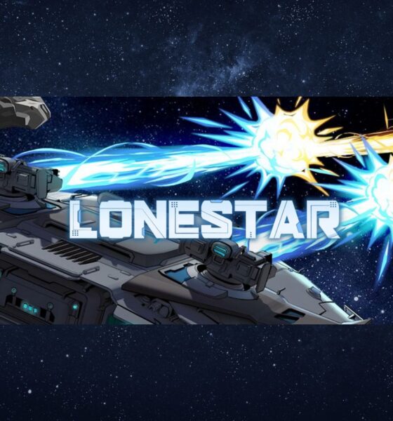 Two spaceships battle behind text that says LONESTAR