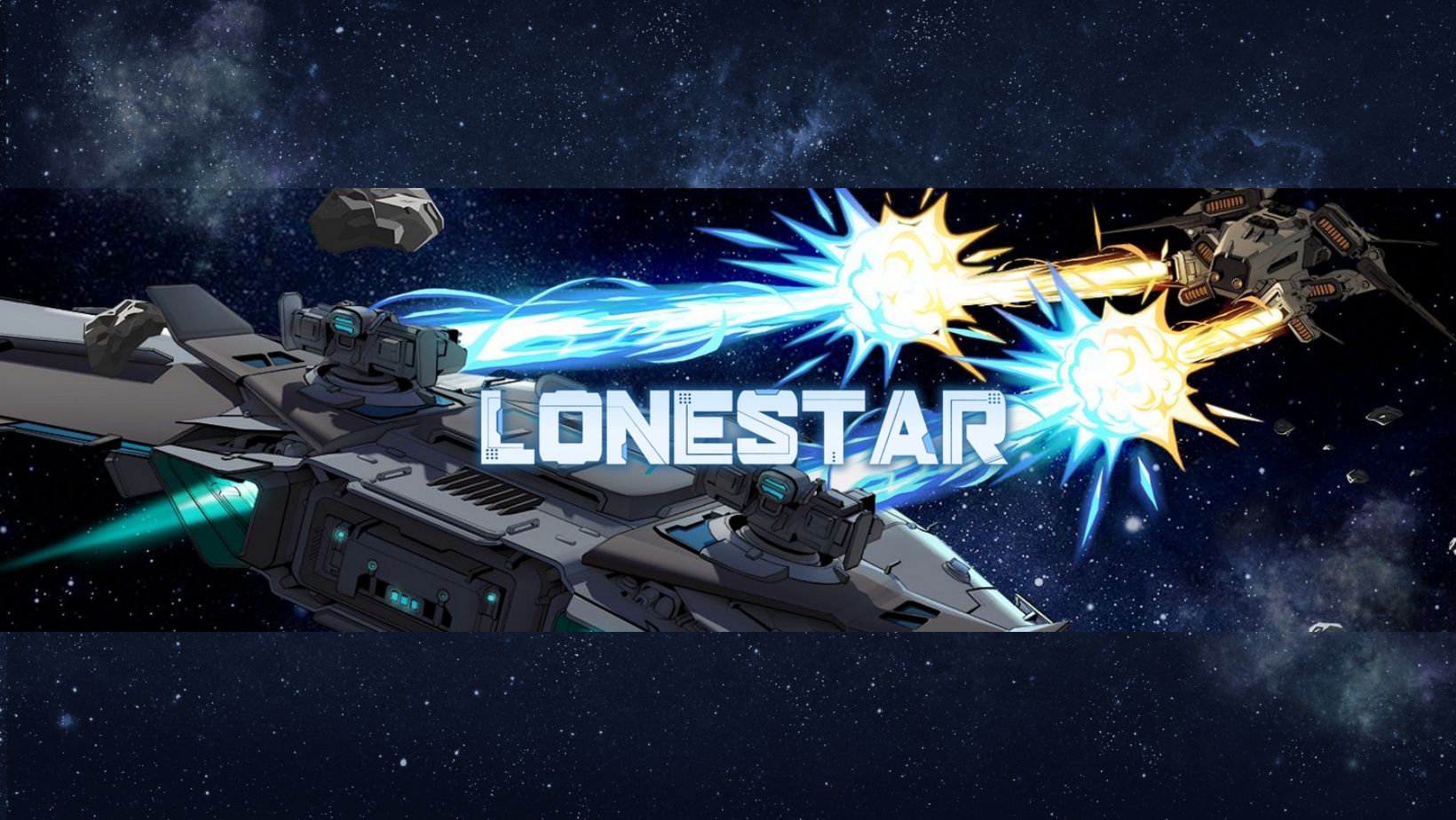 Two spaceships battle behind text that says LONESTAR