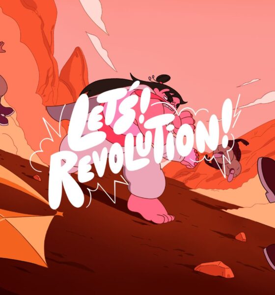 cartoon people fighting over the words "Let's! Revolution!"