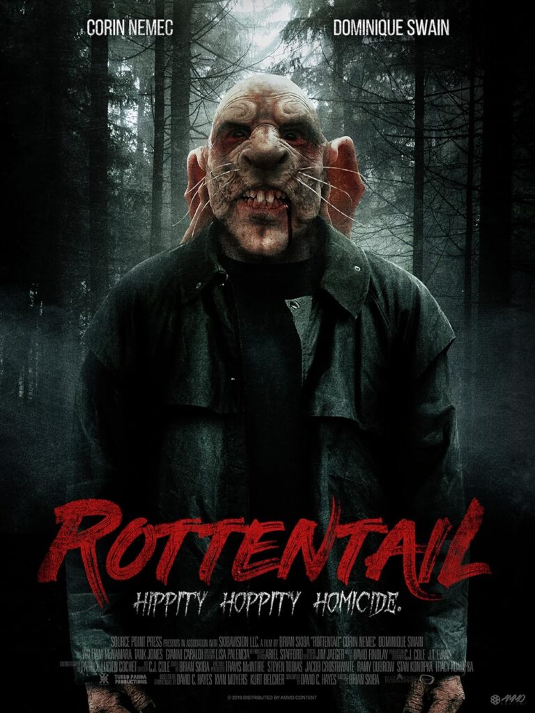 A poster for Rottentail (2019) featuring the mutated Peter Cotten and the tagline "Hippity Hoppity Homicide."
