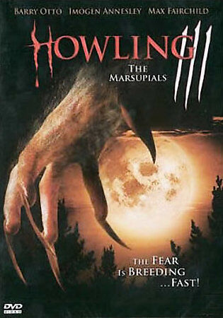 Howling written in red, three white scratches indicate the third film. Below reads "The Marsupial" with a large claw beside a yellow moon