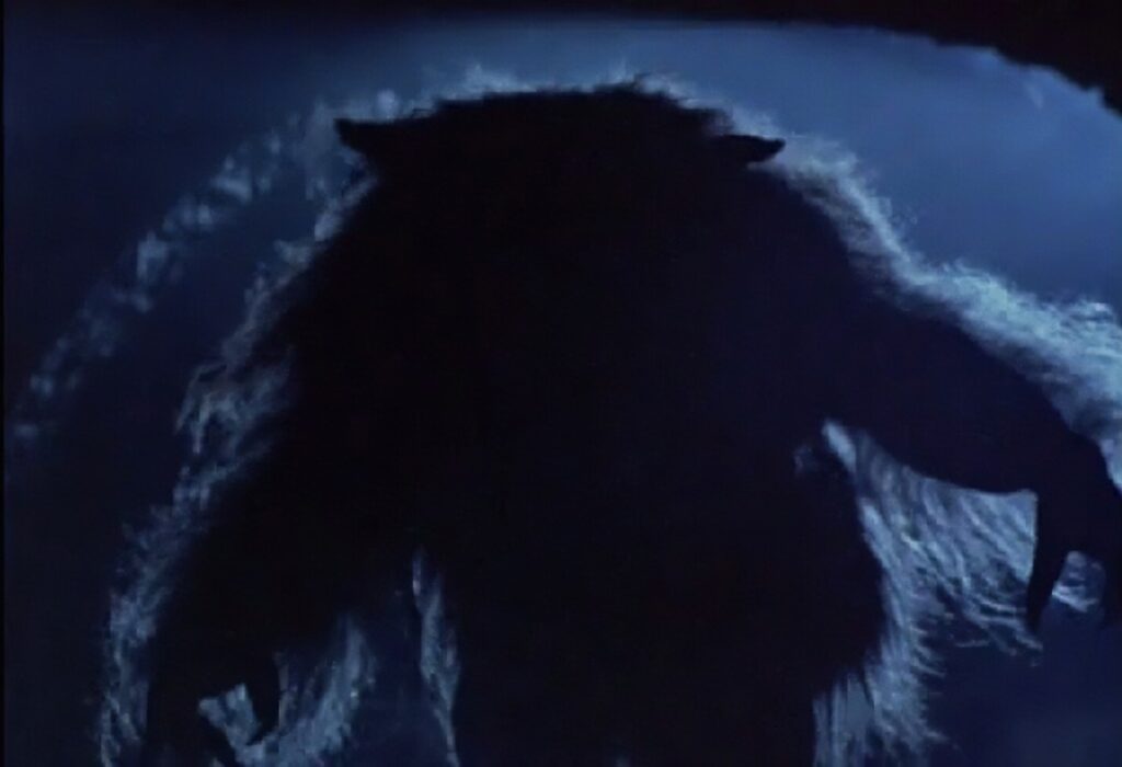 A werewolf moving in a tunnel at night.