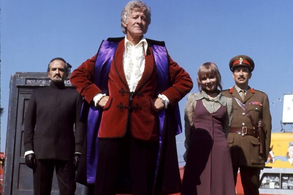 Jon Pertwee as the Third Doctor, and the ongoing cast of the seventies.  