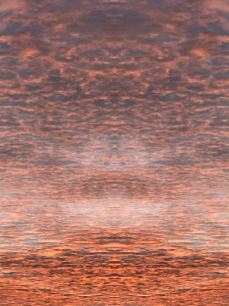 Ascension from Reversals series of digital artworks by Jennifer Weigel - image features orange sunset clouds overlaid atop one another to form a sort of smoky hazy patterning, perfect for Around the Campfire stories on the Kaidenkai podcast.