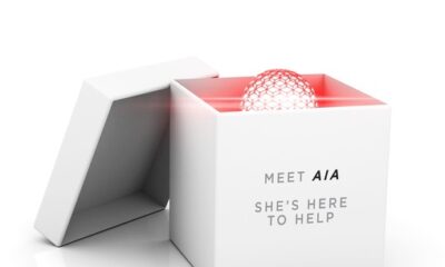 White box that says 'Meet AIA She's here to serve"