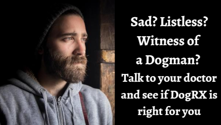 sad? listless? witness of a dogman? Talk to your doctor and see if DogRx is right for you.