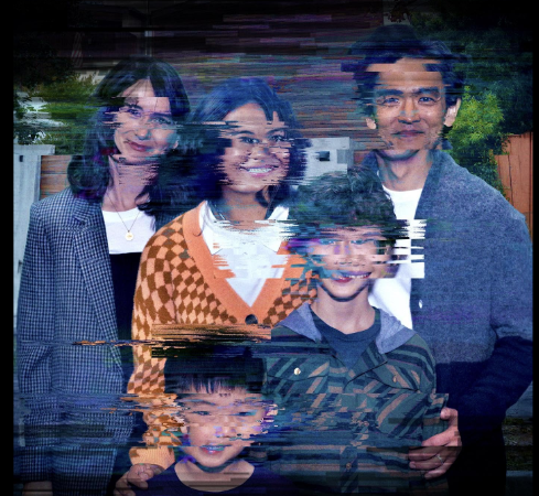 family with blurred faces