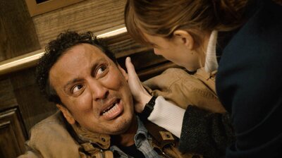 Ben (Aasif Mandvi) looks horrified as Kristen (Katja Herbers) console him