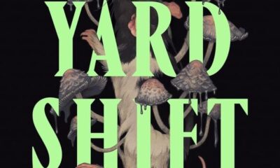 Graveyard Shift cover. Fluorescent green title on black background with rats and mushrooms in background.